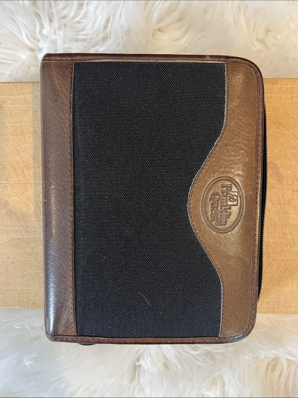 Franklin Quest Pre-Covey Greenline Black Planner with Brown Leather Trim